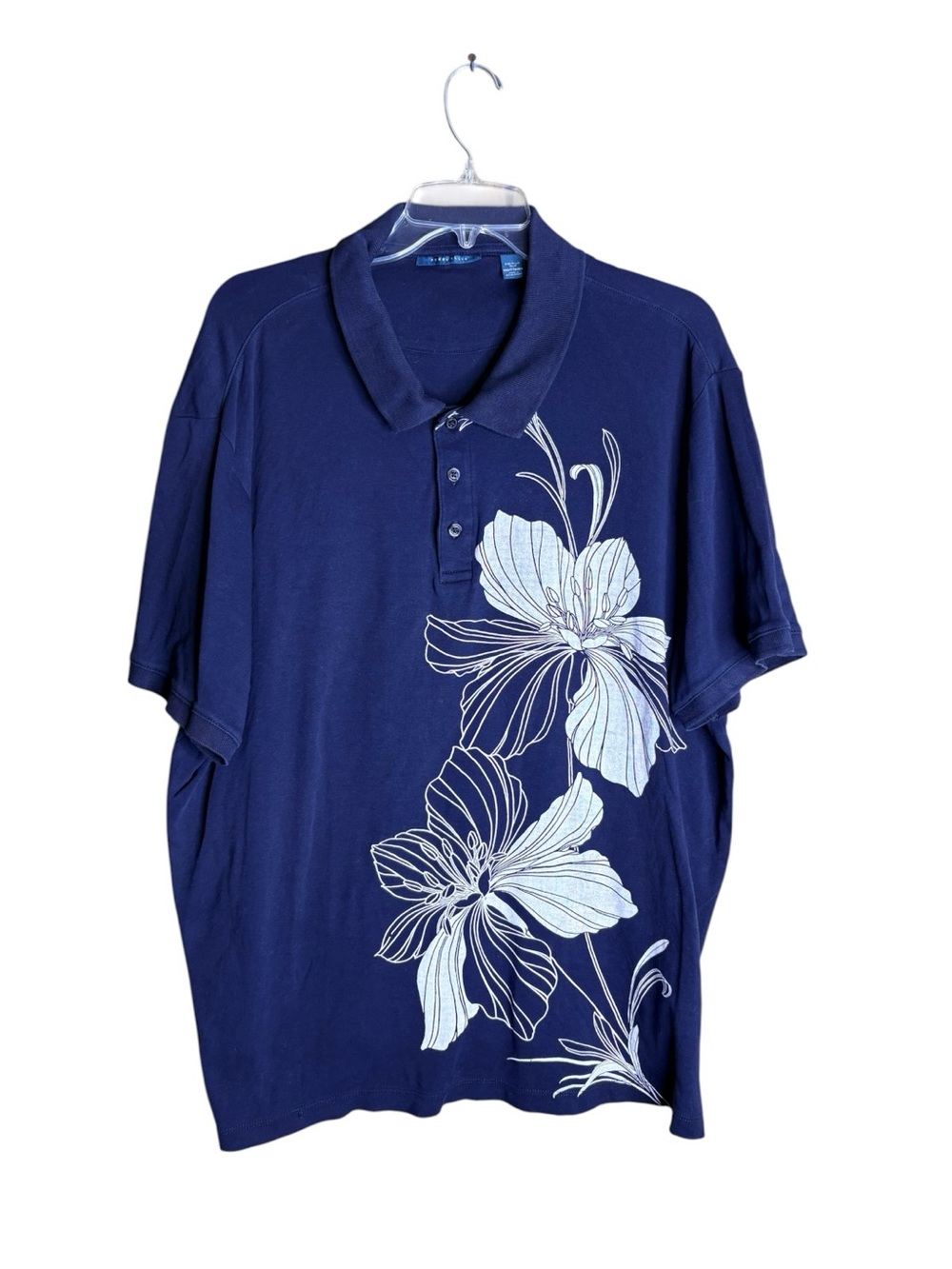 Polo Shirt XXLT Blue Floral Perry Ellis tall men size